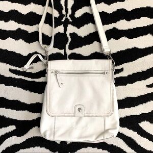 Fossil Flap Front White Pebbled Leather Crossbody Bag